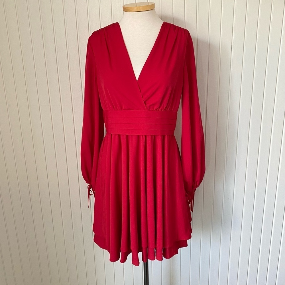 Eliza J Red Mini Party Dress Long Sleeve Full Circle Skirt Size 8